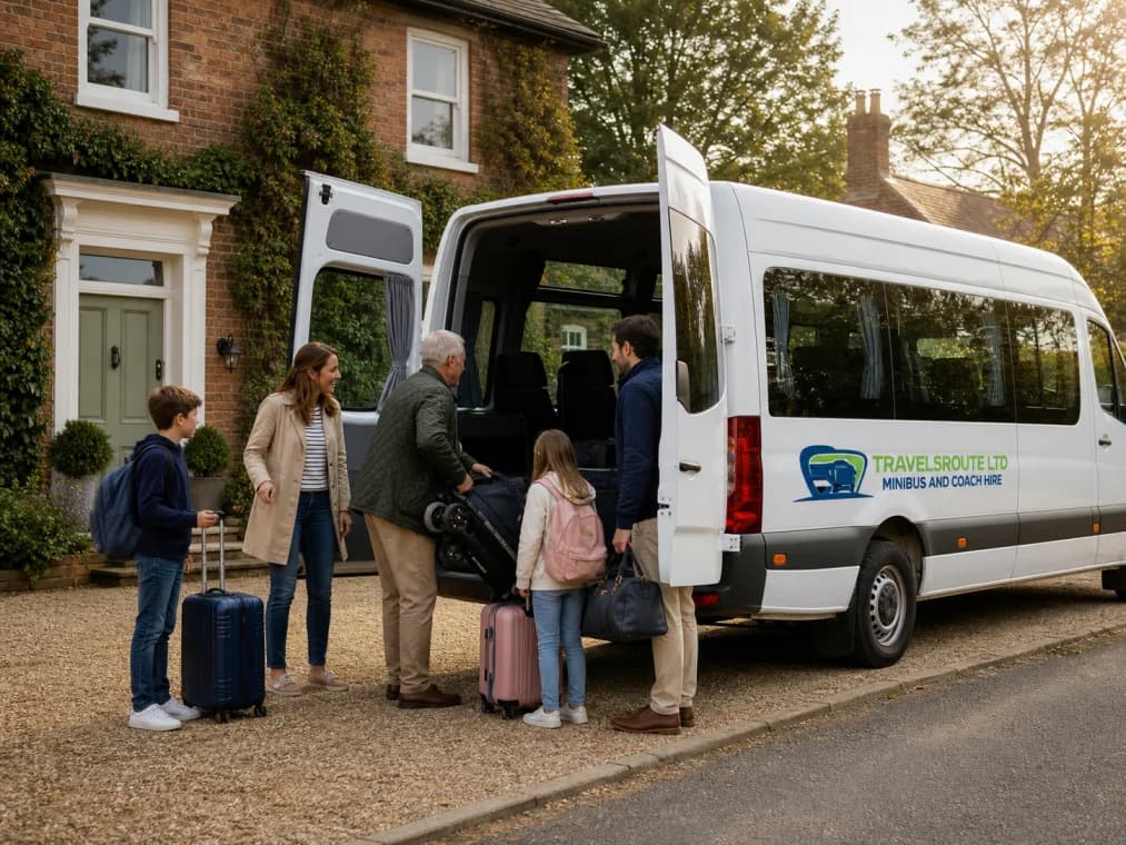 Family group travelling together by minibus in London